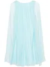 Max Mara Women Mini Light Blue Dress With Drawstring In Silk Chiffon Woman In Clear Blue