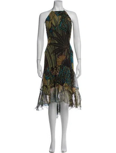 Pre-owned Max Mara Silk Midi Length Dress In Green