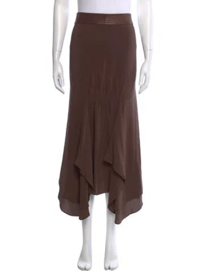 Pre-owned Max Mara Silk Midi Length Skirt In Brown