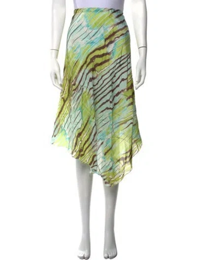 Pre-owned Max Mara Silk Midi Length Skirt In Green
