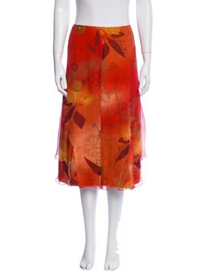 Pre-owned Max Mara Silk Midi Length Skirt In Orange