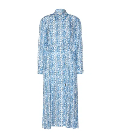 Max Mara Silk Midi Shirt Dress In Blue