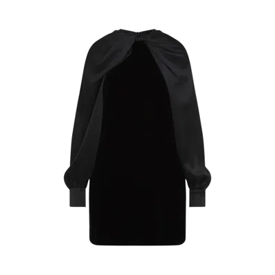 Max Mara Silk Mini Dress With Elegant Cape Detail And Puff Sleeves In Black