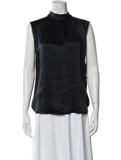 Pre-owned Max Mara Silk Mock Neck Blouse In Blue