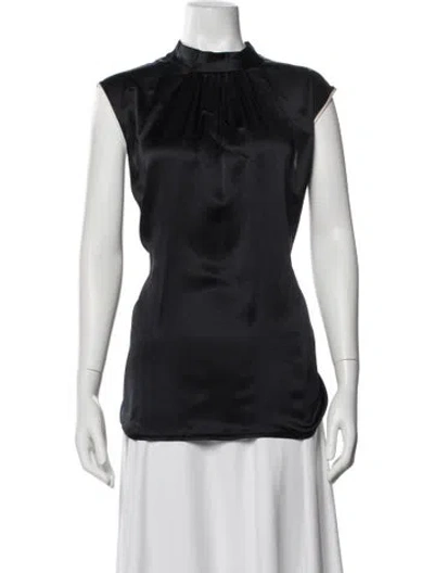 Pre-owned Max Mara Silk Mock Neck Blouse In Blue