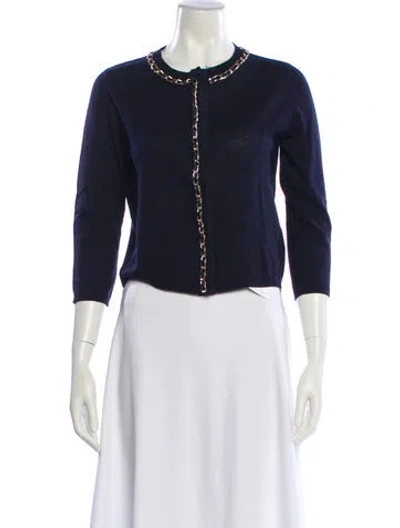 Pre-owned Max Mara Silk Mock Neck Crop Top In Blue