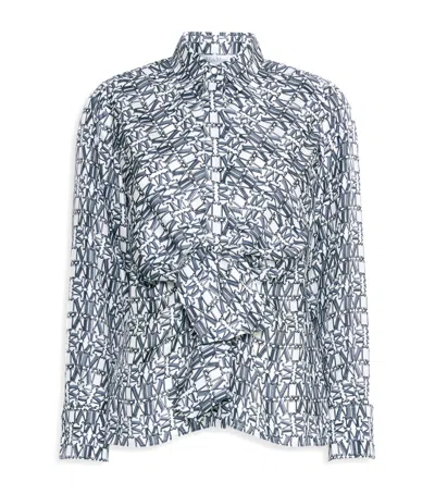 Max Mara Silk Monogram Blouse In Blue