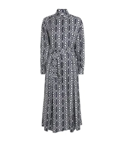 Max Mara Silk Monogram Midi Shirt Dress In Black