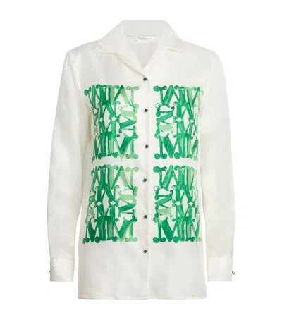 Max Mara Silk Monogram Print Shirt In White