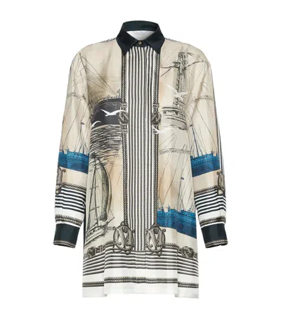 Max Mara Silk Nautical Print Shirt In Gray