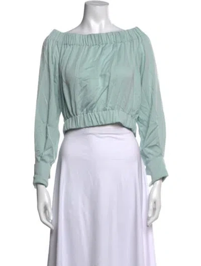 Pre-owned Max Mara Silk Off-the-shoulder Crop Top In Green