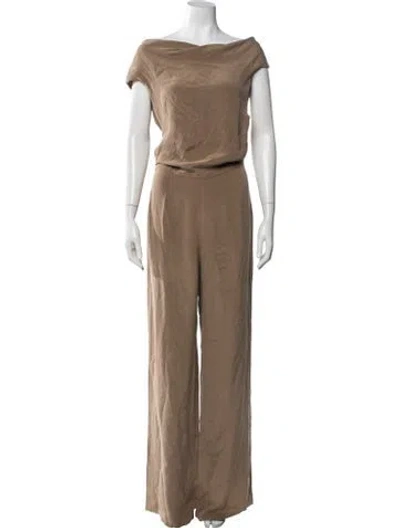 Pre-owned Max Mara Silk Off-the-shoulder Jumpsuit In Neutrals