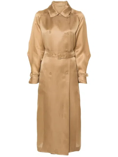 Max Mara Silk Overcoat In Brown