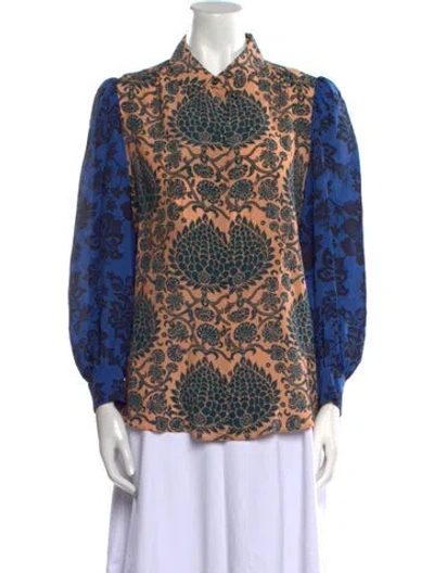 Pre-owned Max Mara Silk Paisley Print Blouse In Orange