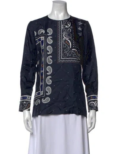 Pre-owned Max Mara Silk Paisley Print Top In Blue