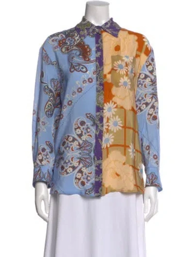 Pre-owned Max Mara Silk Patterned Blouse In Blue