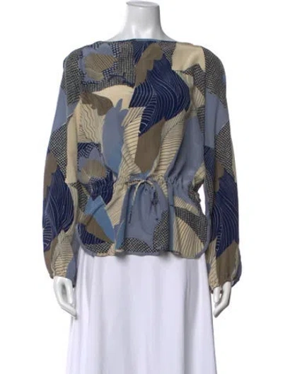 Pre-owned Max Mara Silk Patterned Blouse In Blue