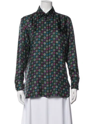 Pre-owned Max Mara Silk Patterned Button-up Top In Blue