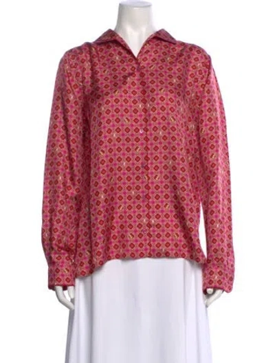 Pre-owned Max Mara Silk Patterned Button-up Top In Red