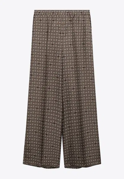 Max Mara Silk Patterned Pants In Brown