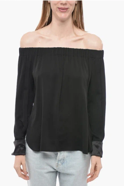 Max Mara Silk Pattino Off-shoulder Blouse In Black