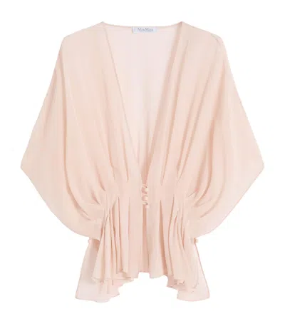 Max Mara Silk Plunge Neck Cape In Beige