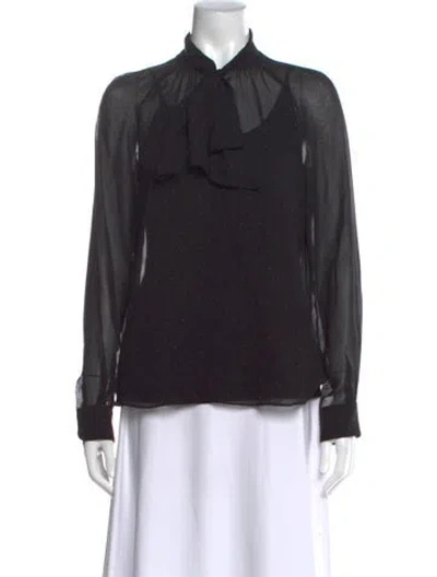 Pre-owned Max Mara Silk Polka Dot Print Blouse In Black