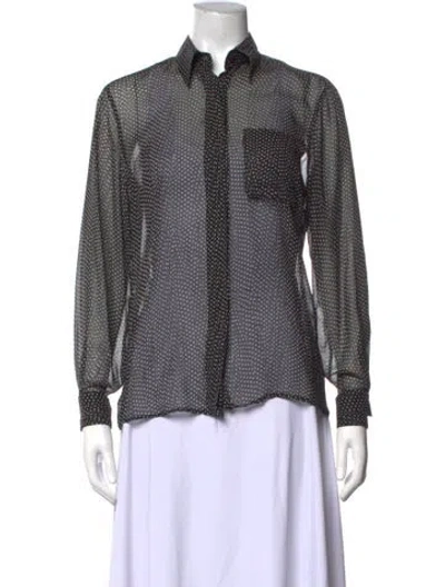 Pre-owned Max Mara Silk Polka Dot Print Blouse In Black