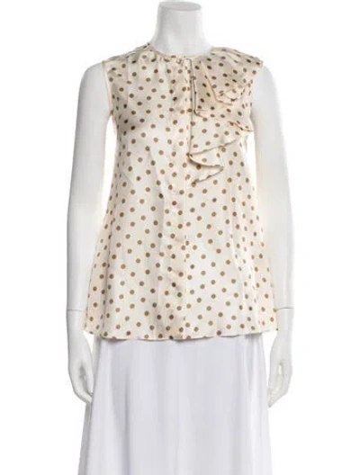 Pre-owned Max Mara Silk Polka Dot Print Blouse W/ Tags In Neutral