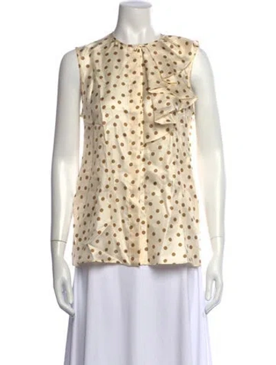 Pre-owned Max Mara Silk Polka Dot Print Blouse W/ Tags In Neutrals