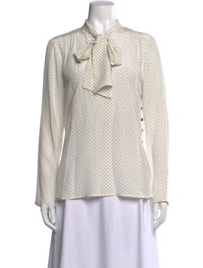 Pre-owned Max Mara Silk Polka Dot Print Blouse W/ Tags In White