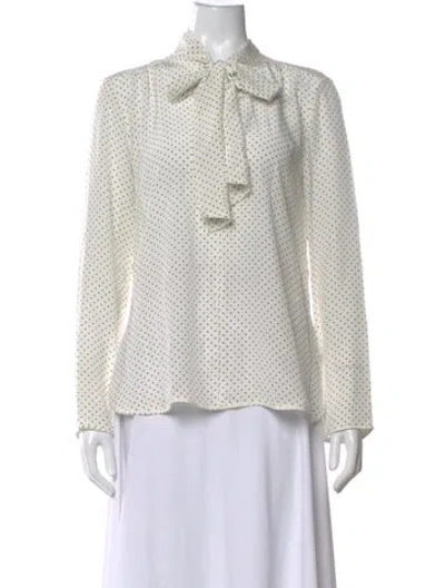 Pre-owned Max Mara Silk Polka Dot Print Blouse In White