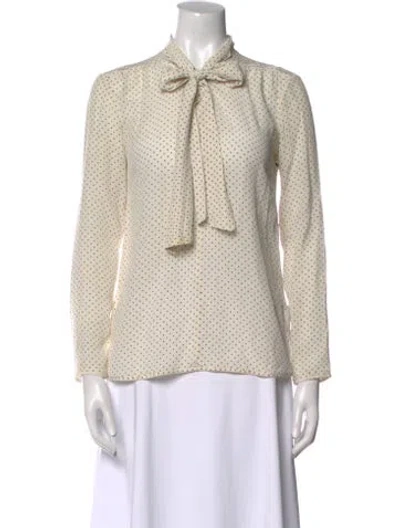 Pre-owned Max Mara Silk Polka Dot Print Button-up Top In White