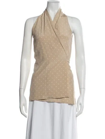 Pre-owned Max Mara Silk Polka Dot Print Top In Neutrals