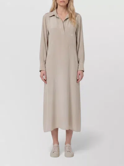 Max Mara Logo-embroidered Silk-crepe De Chine Midi Dress In Neutral