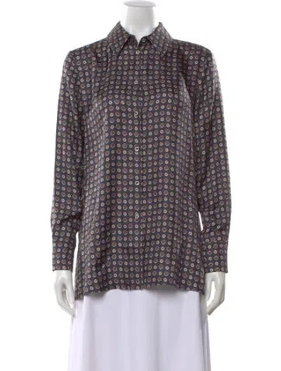 Pre-owned Max Mara Silk Printed Blouse In Gray