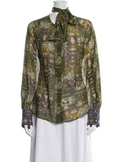 Pre-owned Max Mara Silk Printed Blouse In Green