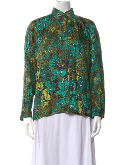 Pre-owned Max Mara Silk Printed Blouse W/ Tags In Green
