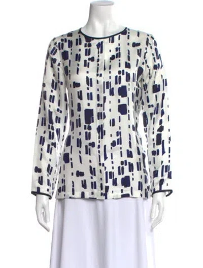 Pre-owned Max Mara Silk Printed Blouse In White