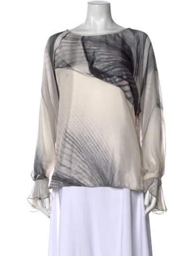 Pre-owned Max Mara Silk Printed Blouse In White