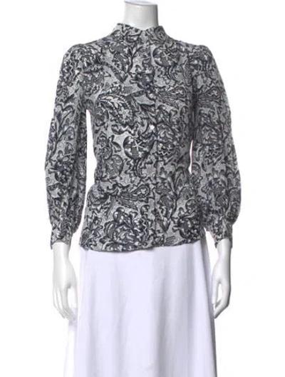 Pre-owned Max Mara Silk Printed Blouse In White