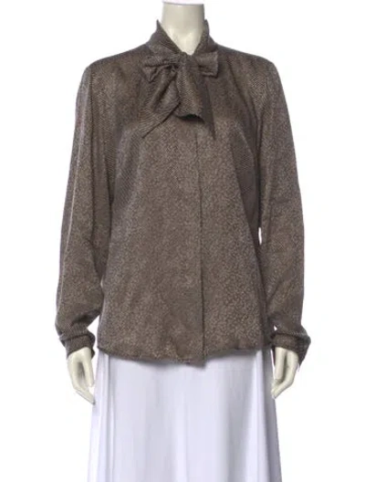 Pre-owned Max Mara Silk Printed Button-up Top In Brown