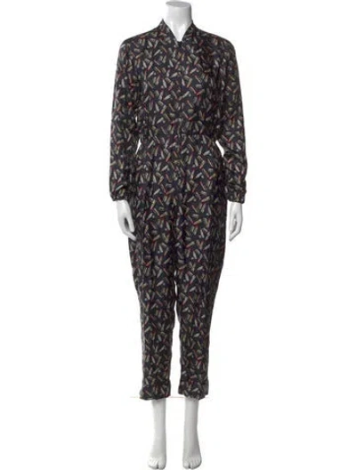 Pre-owned Max Mara Silk Printed Jumpsuit In Blue