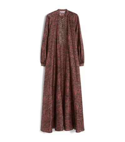 Max Mara Silk Printed Maxi Dress In Red
