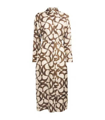Max Mara Silk Printed Midi Dress In Beige