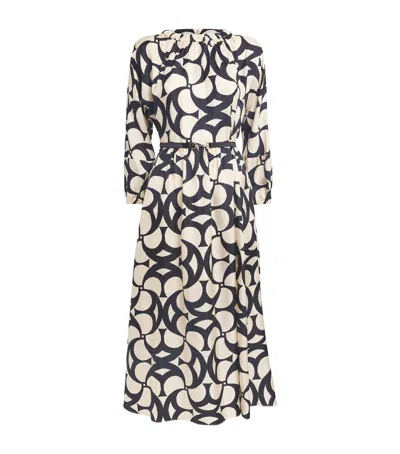 Max Mara Silk Printed Midi Dress In Black