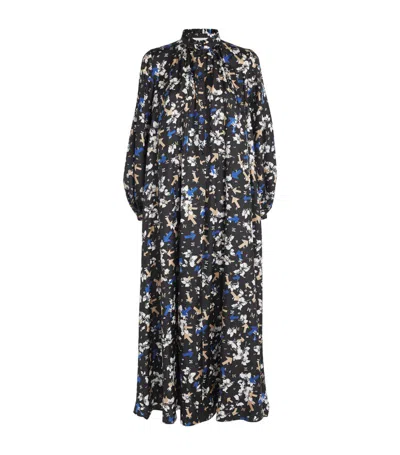 Max Mara Silk Printed Midi Dress In Black White