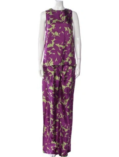 Pre-owned Max Mara Silk Printed Pant Set In Purple