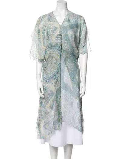 Pre-owned Max Mara Silk Printed Robe In Blue