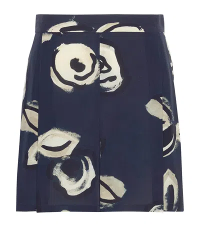 Max Mara Silk Printed Shorts In Blue